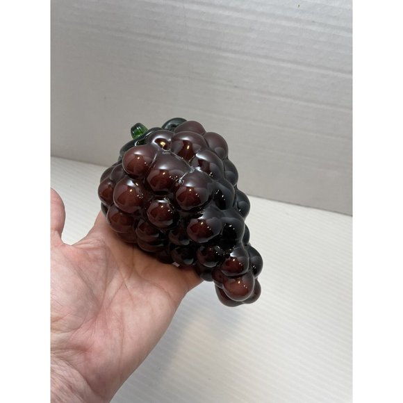 Blenko Style Vintage Glass Green Stem Purple Grapes Handblown Molded - EUC - Picture 5 of 6